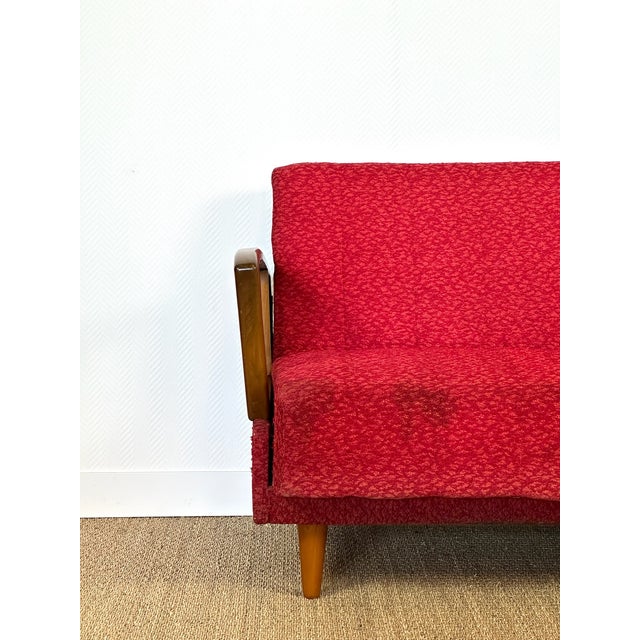 Vintage Scandinavian Convertible Sofa in Wood and Fabric, 1960s For Sale - Image 9 of 17