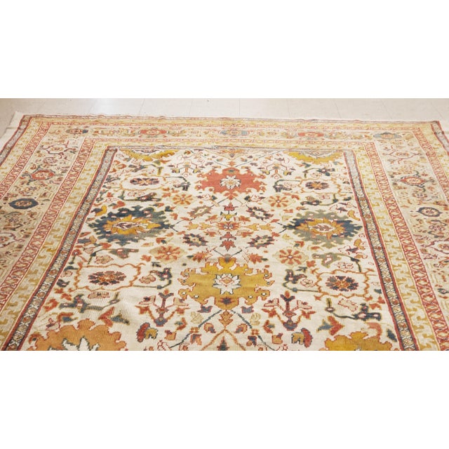 Antique Persian Sultanabad Carpet, Wool Ivory Oriental Rug Hand Knotted For Sale - Image 9 of 18