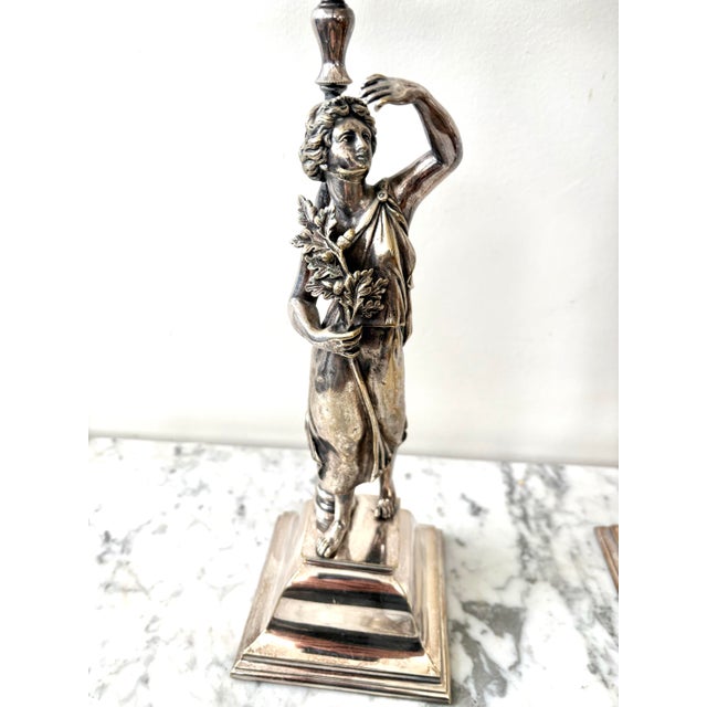 Metal Antique Silver Plate Pair of English Candleabras For Sale - Image 7 of 8