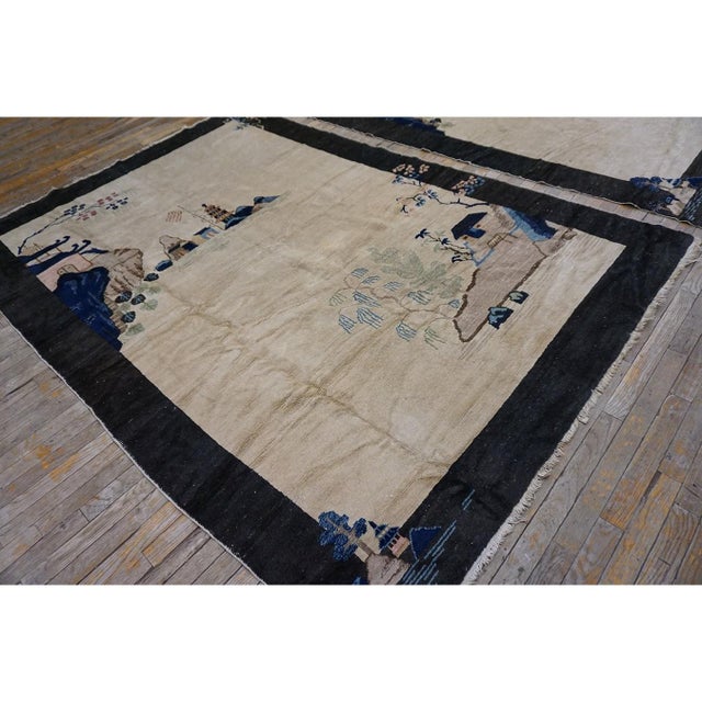 1920s Pair of Scenic Pictorial Antique Ivory Antique Chinese Art Deco Carpets For Sale - Image 4 of 9