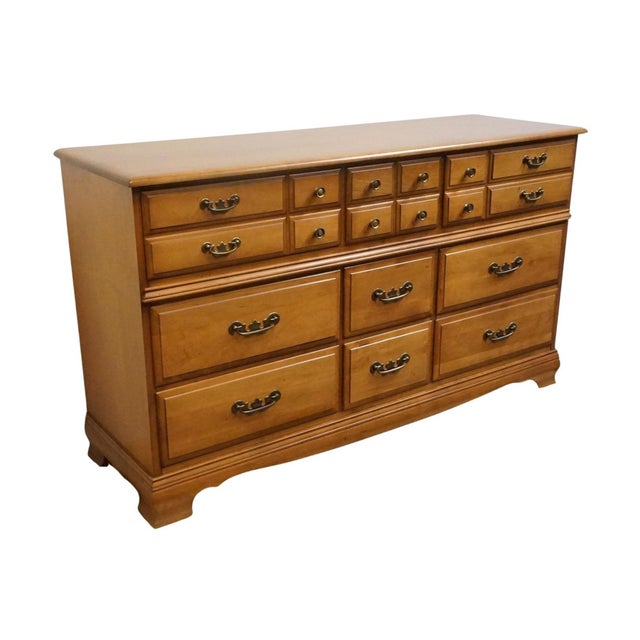 Garrison Furniture Solid Hard Rock Maple Colonial Early American 58" Triple Dresser 1858 For Sale - Image 4 of 13
