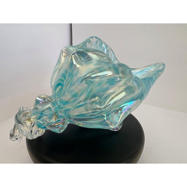 Vintage Hand-Blown Italian Glass Conch Shell Sculpture – Blue Swirl Aventurine Art For Sale - Image 4 of 16