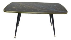 Vintage Coffee Table with Glass Top and Angled Legs, 1950s