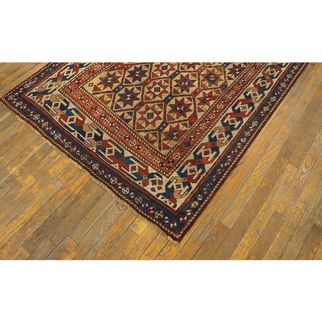 1880s Beige Geometric Tribal Antique Caucasian Kazak Carpet 3'10" X 8' Handknotted Wool Rug For Sale In New York - Image 6 of 6