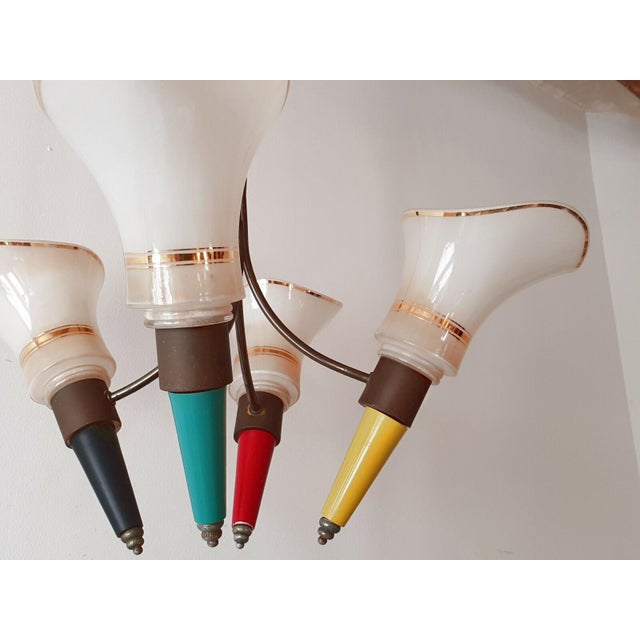 1950s Vintage Glass, Brass and Steel Ceiling Light, 1950s For Sale - Image 5 of 7