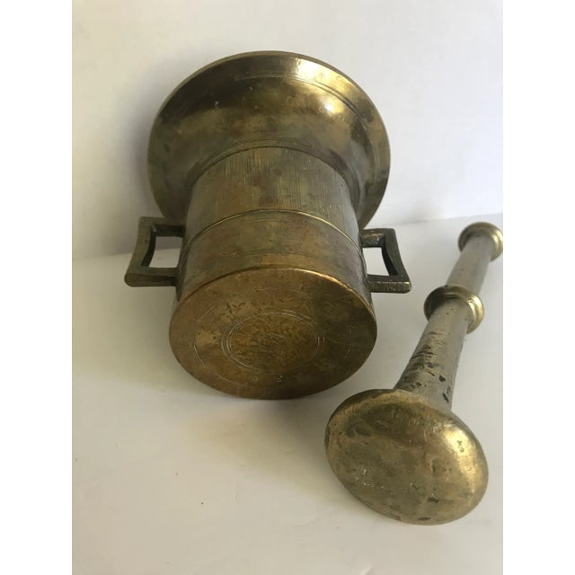 Early 20th Century Antique Heavy Brass Mortar and Pestle Set For Sale - Image 5 of 8