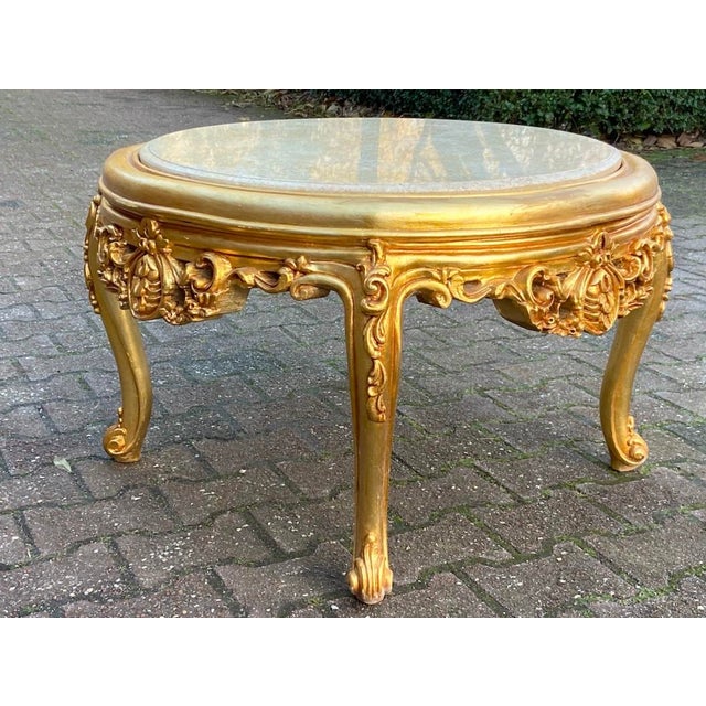1960s Vintage 1960s French Louis XVI Gilded Beech Coffee Table With Beige Marble Top For Sale - Image 5 of 12