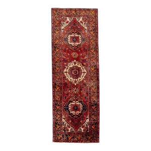 1960s Vintage Persian Heriz Red Handmade Medallion Wool Runner