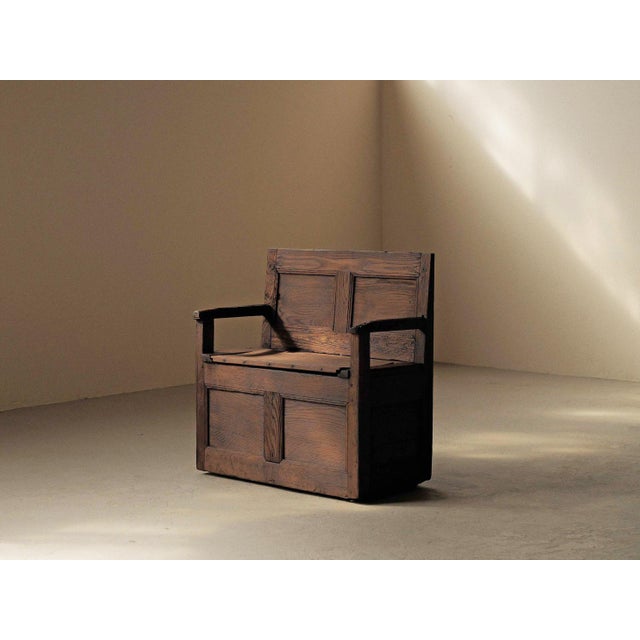 Antique French Folk Bench with Storage Chest in Wood For Sale - Image 14 of 14