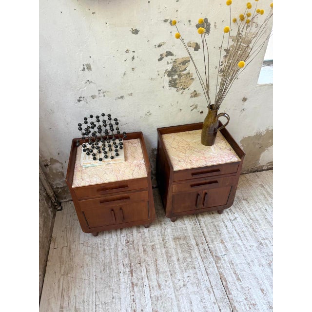 Vintage Art Deco Oak Bedside Tables with Marble Top, 1940s, Set of 2 For Sale - Image 10 of 18