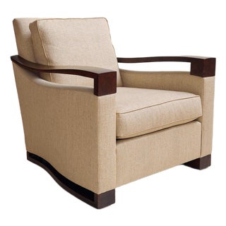 1990s Attributed Donghia Beige Armchair With Walnut Frame For Sale
