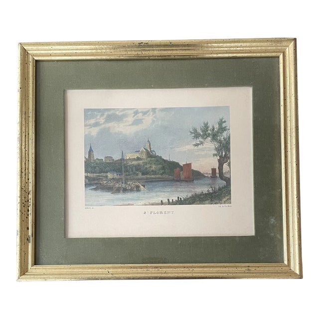 Framed and Matted Landscape Illustration of Saint Florent, a Corsican Port - Art by Deroy For Sale