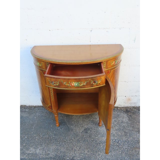 Wood French Bombay Demilune Inlay Cameo Commode Small Buffet Server 6378 For Sale - Image 7 of 17