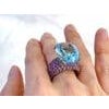 Bochic "Orient" Vintage Blue Topaz & Pink Sapphire Cocktail Ring 18K Gold & Silver, Size 7 For Sale - Image 16 of 18