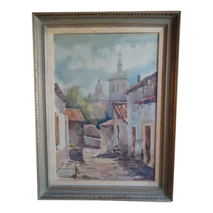 J. Porcel - Mexican Village - Watercolor 1940s-50s