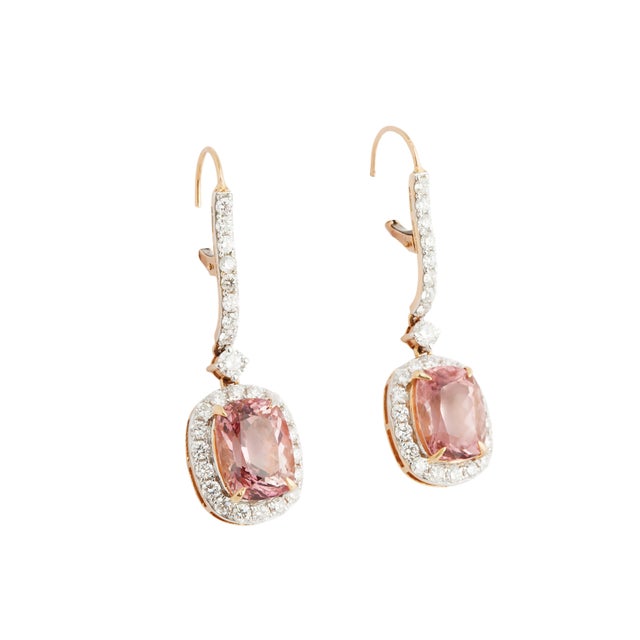 Natural diamond 1.74cts & pink tourmaline 7.17cts earring in 18k gold For Sale In New York - Image 6 of 18