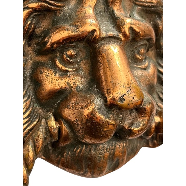 English Antique English Bronze Lion Door Knocker For Sale - Image 3 of 10