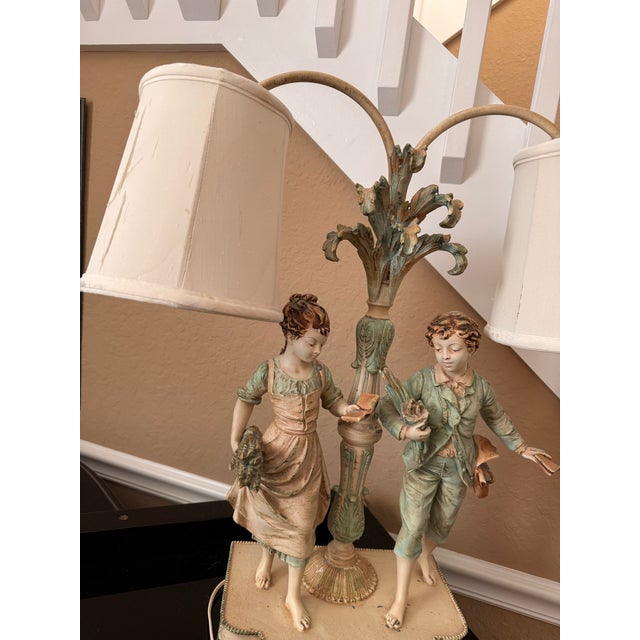 Vintage L&f Moreau Dual Lamp Collection Francaise Sculpture Figural Lamp Foundry Mark. Rare. For Sale - Image 11 of 15