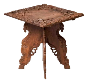 Anglo-Indian Carved Hardwood Folding Occasional Table With Burl Top