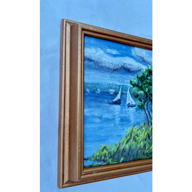 Nautical Late 20th Century Seascape Twin Sails Oil on Canvas, Signed by Artist For Sale - Image 3 of 8