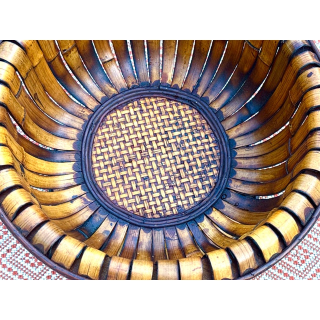Vintage Bamboo and Rattan Woven Pedestal Basket - 2 Available For Sale In New York - Image 6 of 10