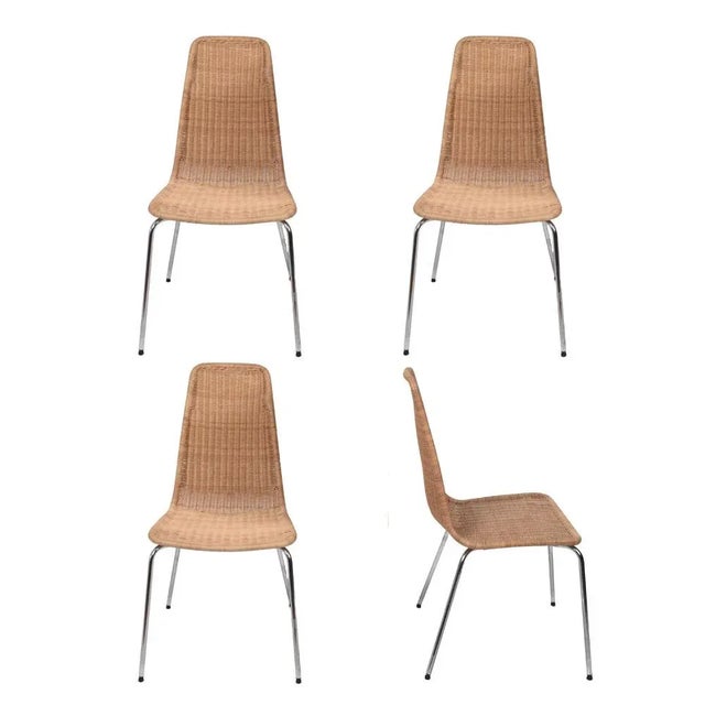 Mid-Century Modern Mid-Century Italian Chromed Metal Chairs with Removable Rattan and Wicker, 1970s, Set of 4 For Sale - Image 3 of 18