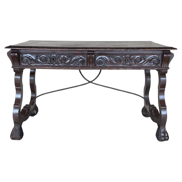 19th Century Spanish Baroque Style Oak Library Table or Desk, Two Faces For Sale - Image 15 of 18