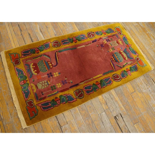 Art Deco Stunning Rose Pink With Figurative and Geometric Design Antique Chinese Art Deco Rug For Sale - Image 3 of 9