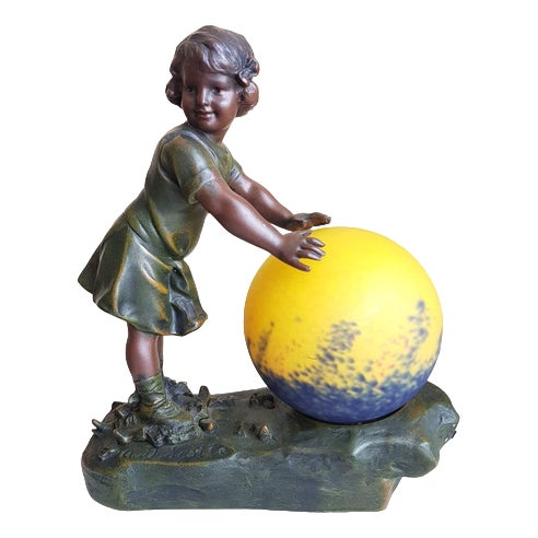 Vintage Art Deco France Lamp with Moon Shade For Sale