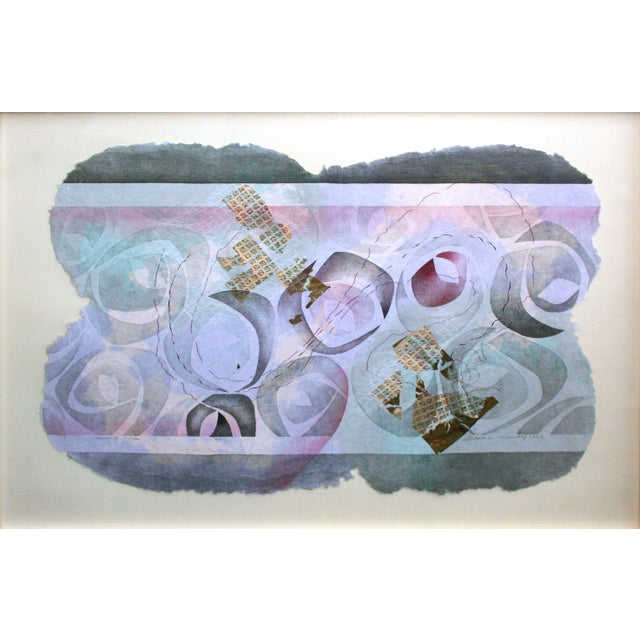 "Crescent Rose" Mixed Media Handmade Paper Watercolor Abstract by Bruce Weinberg Soft lavenders, magentas and gray tones...