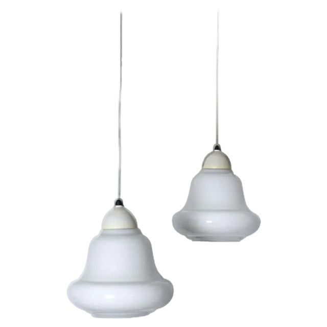 Danish Pendant Lamps in Opaline Glass, 1940s, Set of 2 For Sale