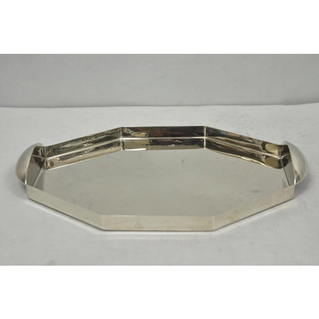 Modern Art Deco Style Silver Plated Nickel Octagonal Vanity Bar Tray "Fe" For Sale - Image 12 of 14