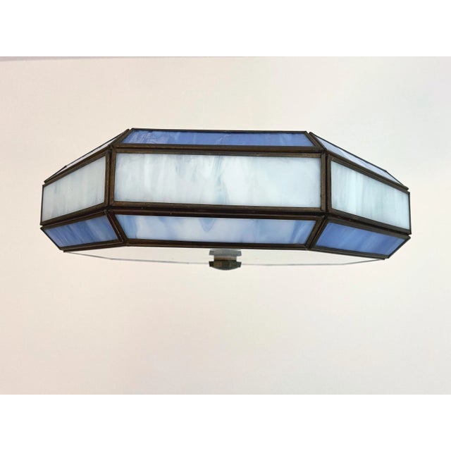 Mid 20th Century Mid Century Blue & White Tiffany Style Flush Light For Sale - Image 5 of 18