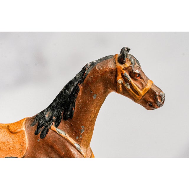 Charming Miniature Antique Austrian Cold Painted Cast Metal Horse Sculpture Statue Marble Base Equestrian Home Decor For Sale - Image 10 of 16