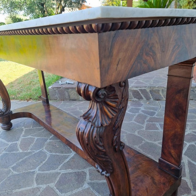 Large Mahogany Console Table with Carrara Marble Top, 1820 For Sale - Image 6 of 11