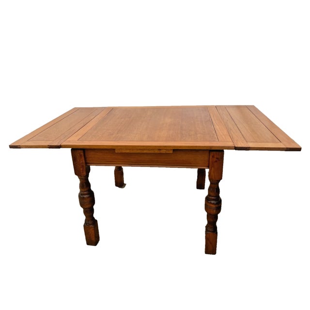 Farmhouse 1930s Farmhouse English Tudor Expansion Table Turned Bulbous Legs Quarter Sawed Oak For Sale - Image 3 of 12