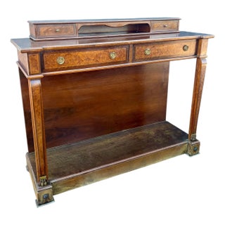 1960s Elegant Empire Style Console with Burlwood Veneer and Bronze Details For Sale