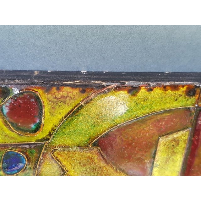 Multicolored Enameled Copper on Wood Decorative Panel, 1960s For Sale - Image 6 of 13