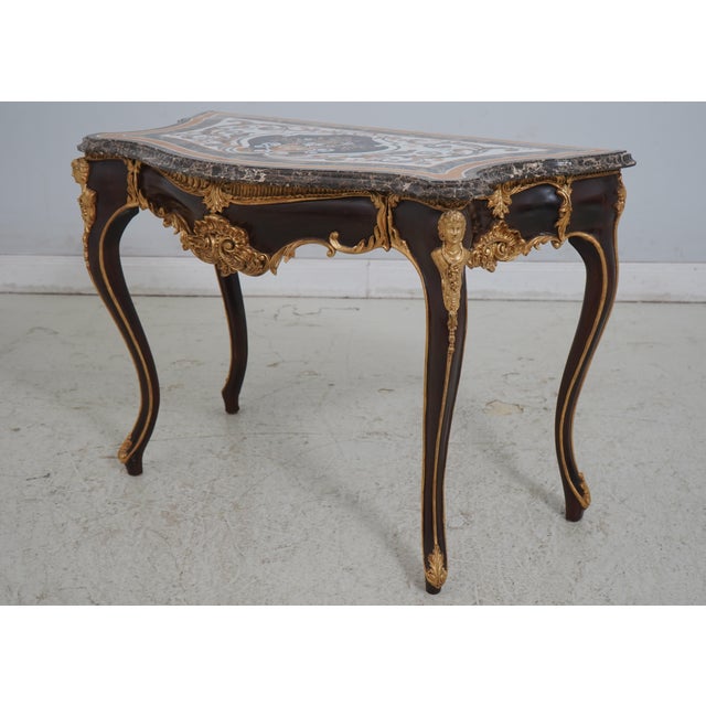 Age: Approx: 40 Years Old Details: Fine Carved Details Quality Construction Stunning Inlaid Marble Top 1 Drawer Front Gold...