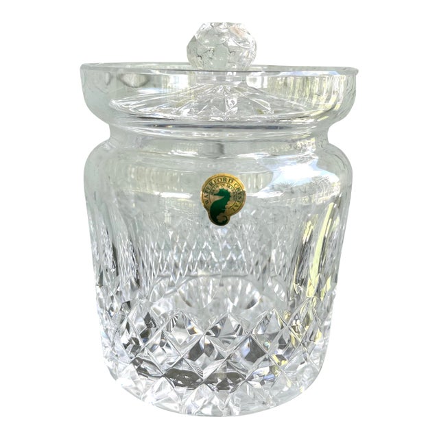 1990s Waterford Ireland “Colleen” Cut Crystal Biscuit Barrel Jar With Lid, 6.75” For Sale