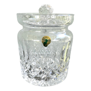 1990s Waterford Ireland “Colleen” Cut Crystal Biscuit Barrel Jar With Lid, 6.75”