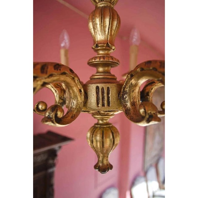 2000 - 2009 Six-Armed Wooden Gilded Chandelier For Sale - Image 5 of 11