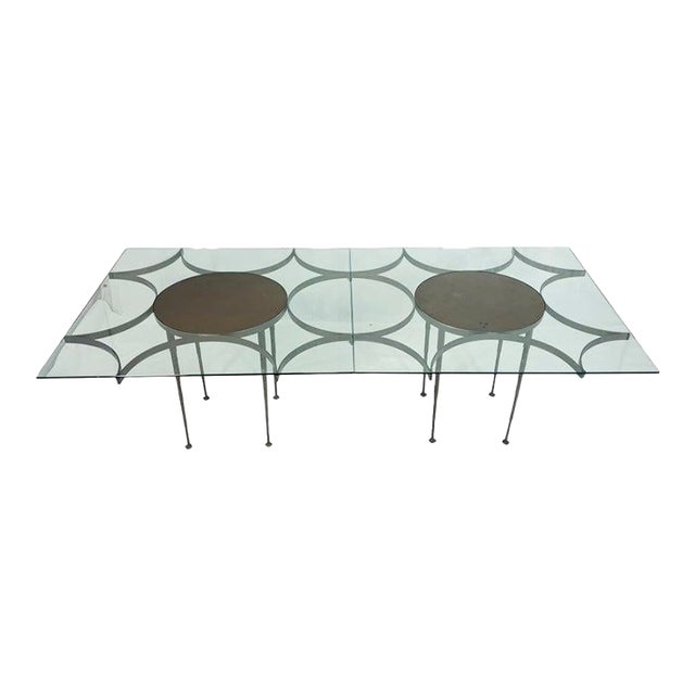 Architectural Glass Dining Table With Sculptural Metal Base, Usa, 1970s For Sale