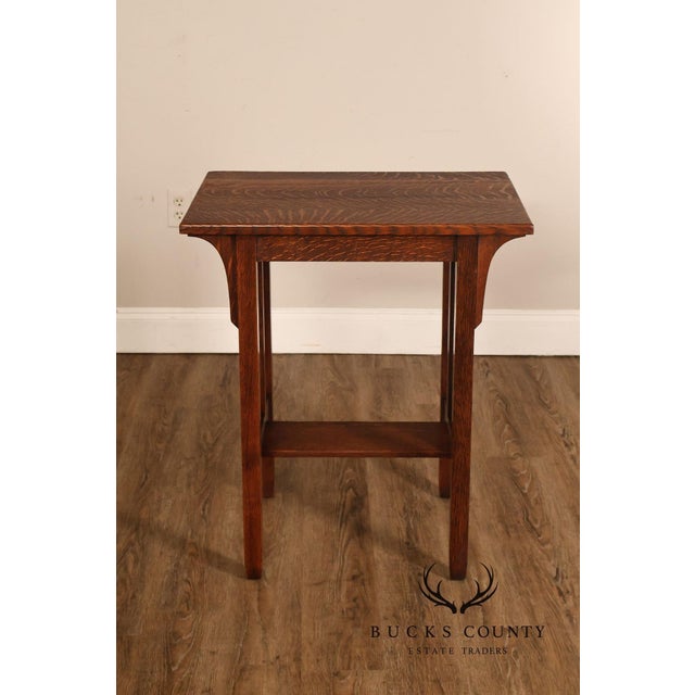 Early 20th Century Antique Stickley Brothers Arts & Crafts Oak Side Table With Cane Panels For Sale - Image 5 of 18