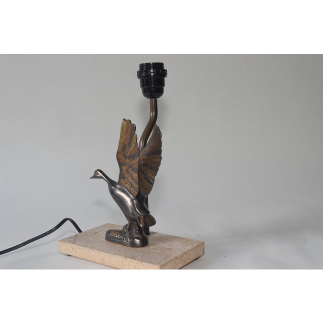 Duck Table Lamp in Bronze-Toned Metal on Travertine Base, 1970s For Sale - Image 6 of 9