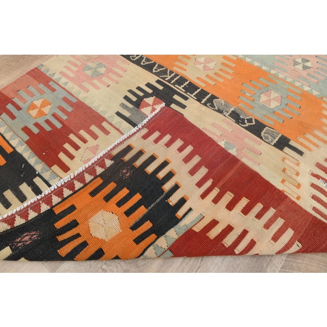 1970s Vintage Turkish Handmade Wool Cotton Orange Kilim Rug For Sale - Image 9 of 11