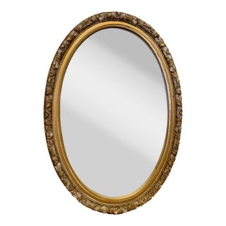 Mid 20th Century Hollywood Regency Gold Ornate Oval Wall Mirror For Sale
