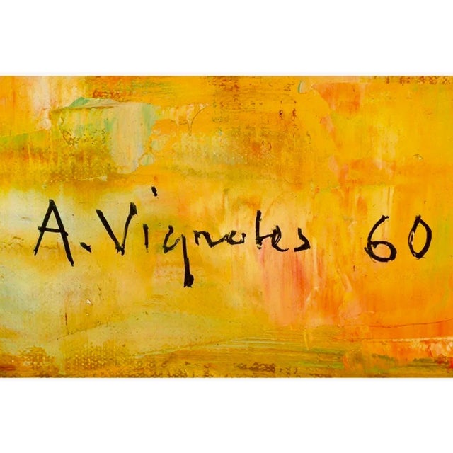 Textile André Vignoles, French Oil Painting Andre Vignoles Farm Kitchen, Wine Flask, Fruits, Vegetables For Sale - Image 7 of 10