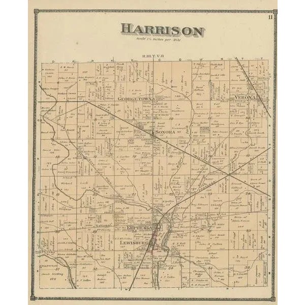 Antique map titled 'Harrison'. Original antique map of Harrison, Ohio. This map originates from 'Atlas of Preble County...
