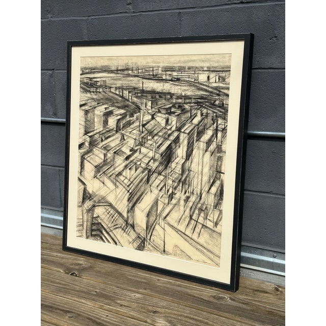 “Boston Schemata” charcoal on paper drawing by John Pope (1959-1997), c. 1985. Signed lower right. This drawing was part...